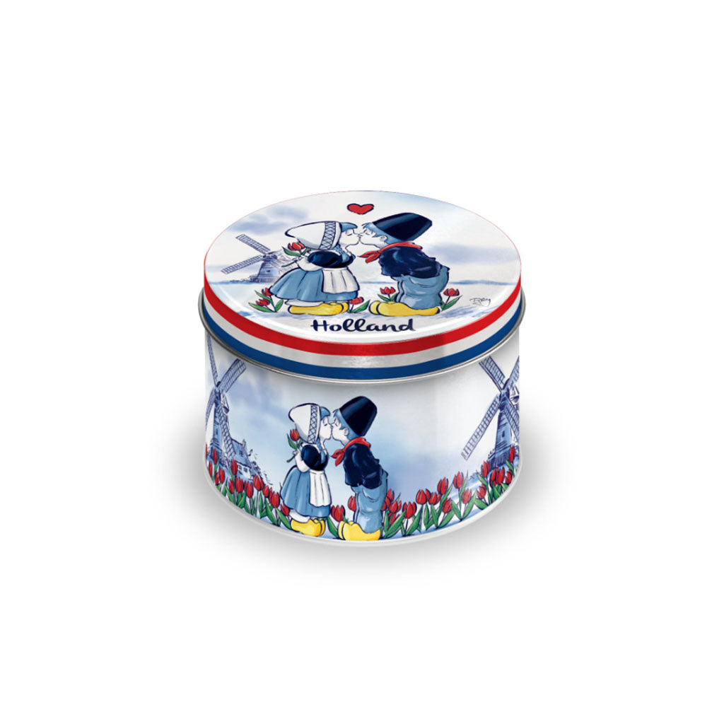 Kissing Couple Collection, Gift Set, Holland's Delft Blue Free Gift, Round small storage tin