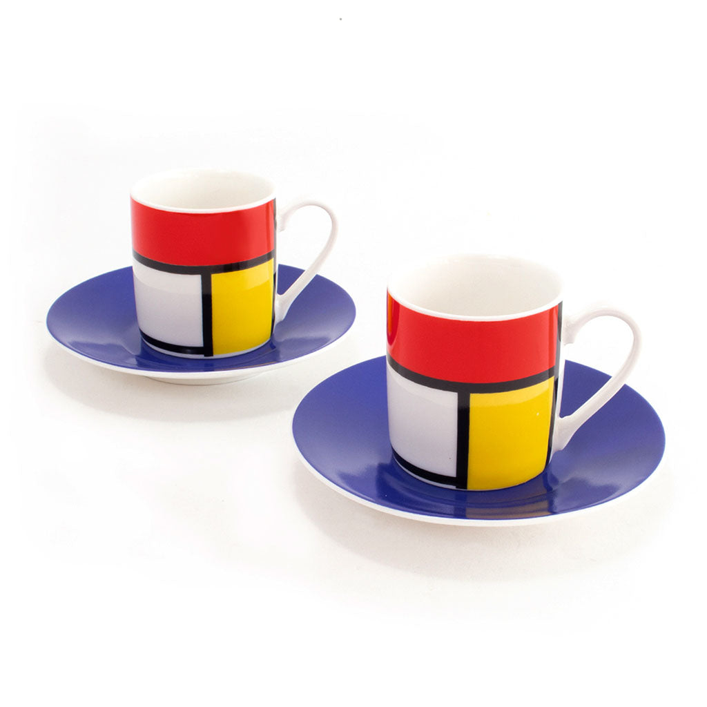 Shop Now! From Holland Mondrian Museum, Espresso Porcelain Cups & Trays, Luxury Souvenirs Gift Set!