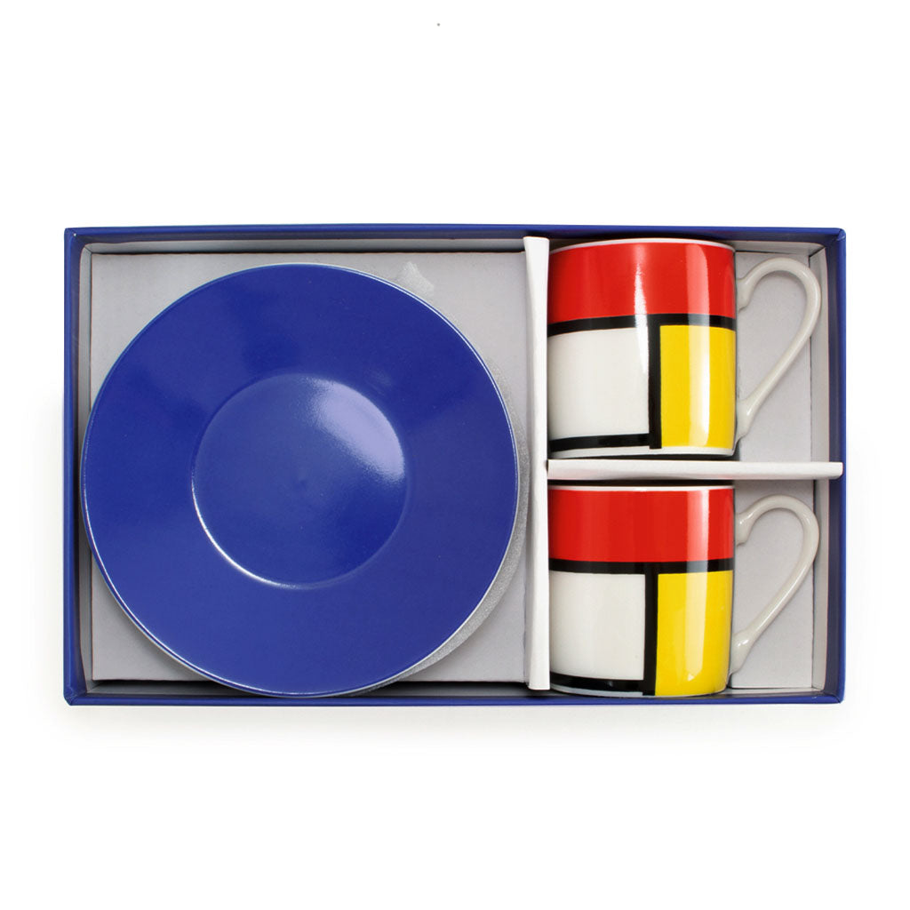 Shop Now! From Holland Mondrian Museum, Espresso Porcelain Cups & Trays, Luxury Souvenirs Gift Set!