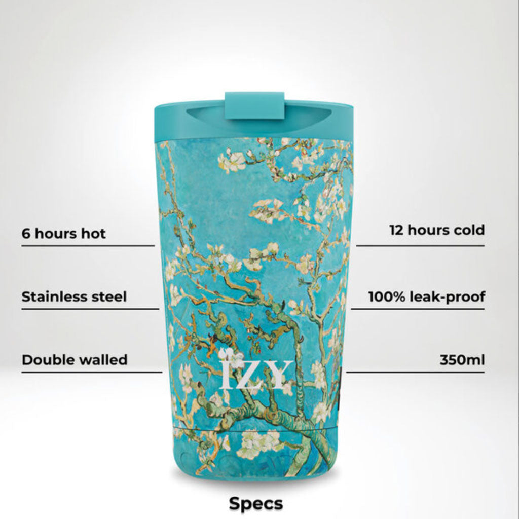 "Shop our Van Gogh's Almond Blossom IZY Water Bottle Thermo Mug Set online! A perfect gift for loved ones or yourself. Includes Thermo IZY mug and a free almond blossom magnetic bookmark. Limited stock, shop now!"