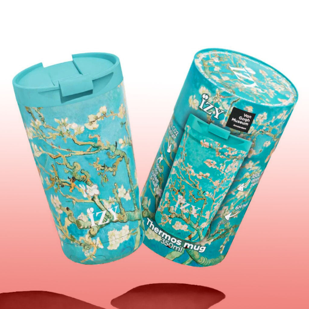 "Shop our Van Gogh's Almond Blossom IZY Water Bottle Thermo Mug Set online! A perfect gift for loved ones or yourself. Includes Thermo IZY mug and a free almond blossom magnetic bookmark. Limited stock, shop now!"