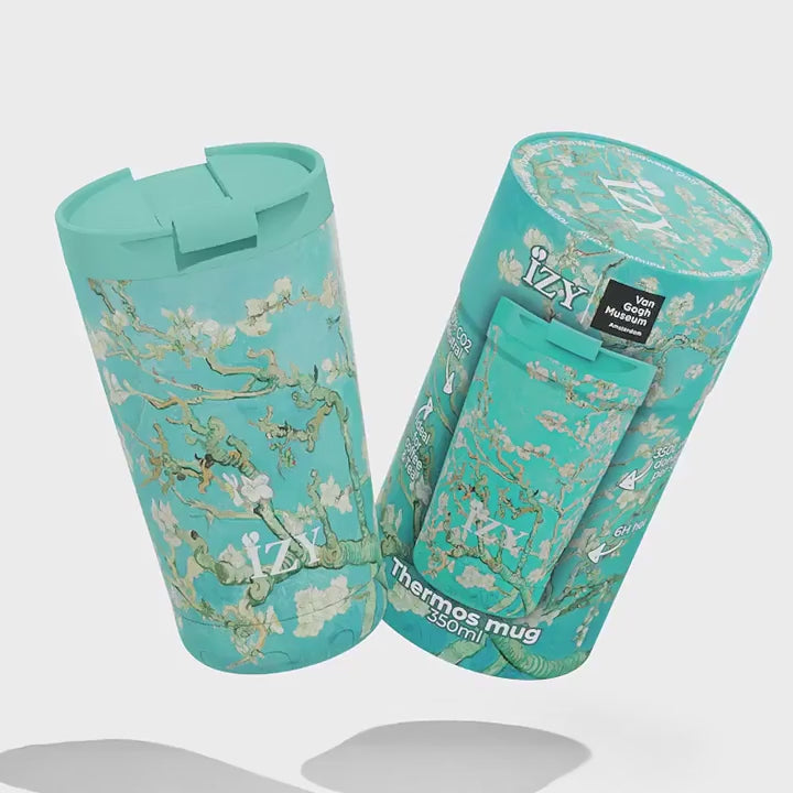 "Shop our Van Gogh's Almond Blossom IZY Water Bottle Thermo Mug Set online! A perfect gift for loved ones or yourself. Includes Thermo IZY mug and a free almond blossom magnetic bookmark. Limited stock, shop now!"
