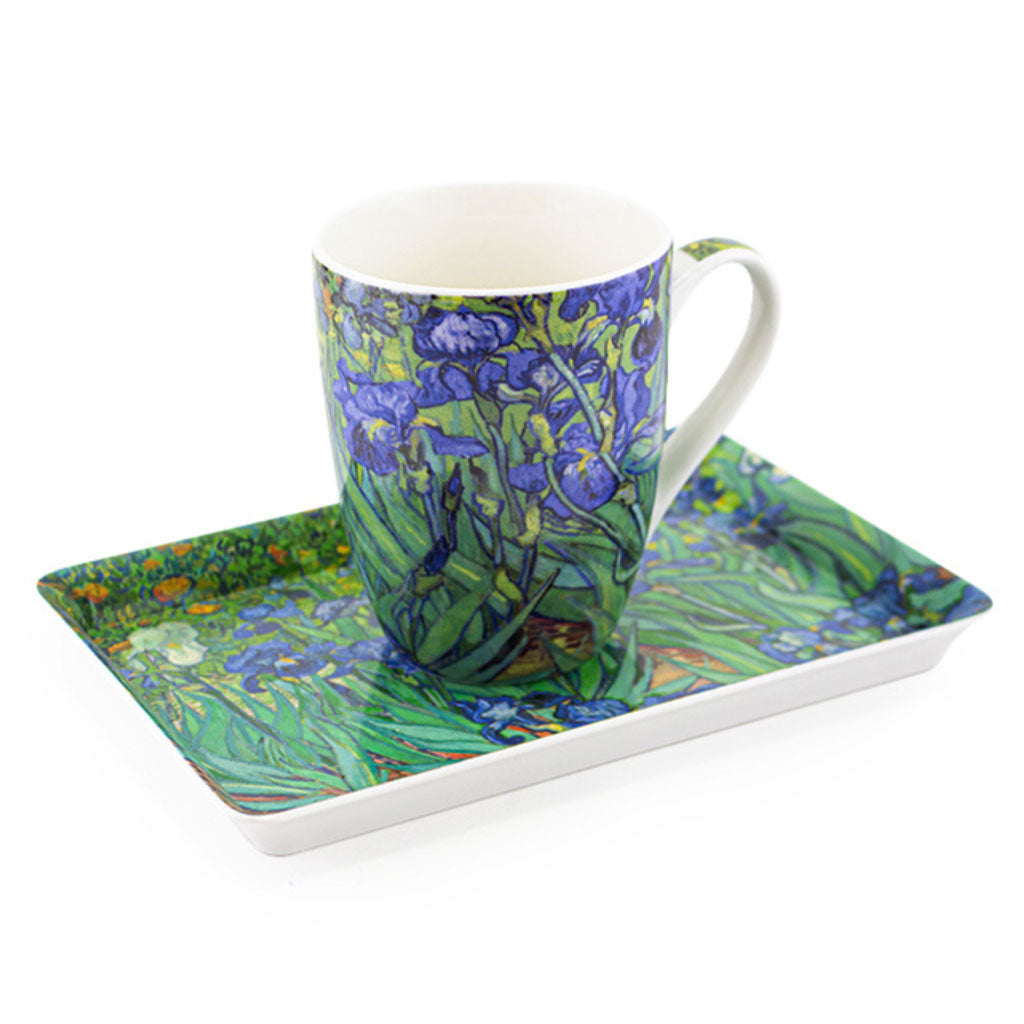 Discover and shop our exquisite Van Gogh's Irises collection luxury mug and tray set online. Elevate your coffee and tea moments with this beautiful gift – perfect for your loved ones and friends. Experience the artistic charm of Dutch museum-inspired gifts from the old masters.